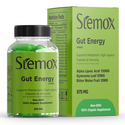 Stemox Gut Energy – Natural Energy & Metabolism Support Supplement with Biotin, Chromium, Alpha Lipoic Acid & Organic Herbal Extracts – Blood Sugar & Gut Health Support – 60 Vegan Capsules - Maple Wellness Supplements