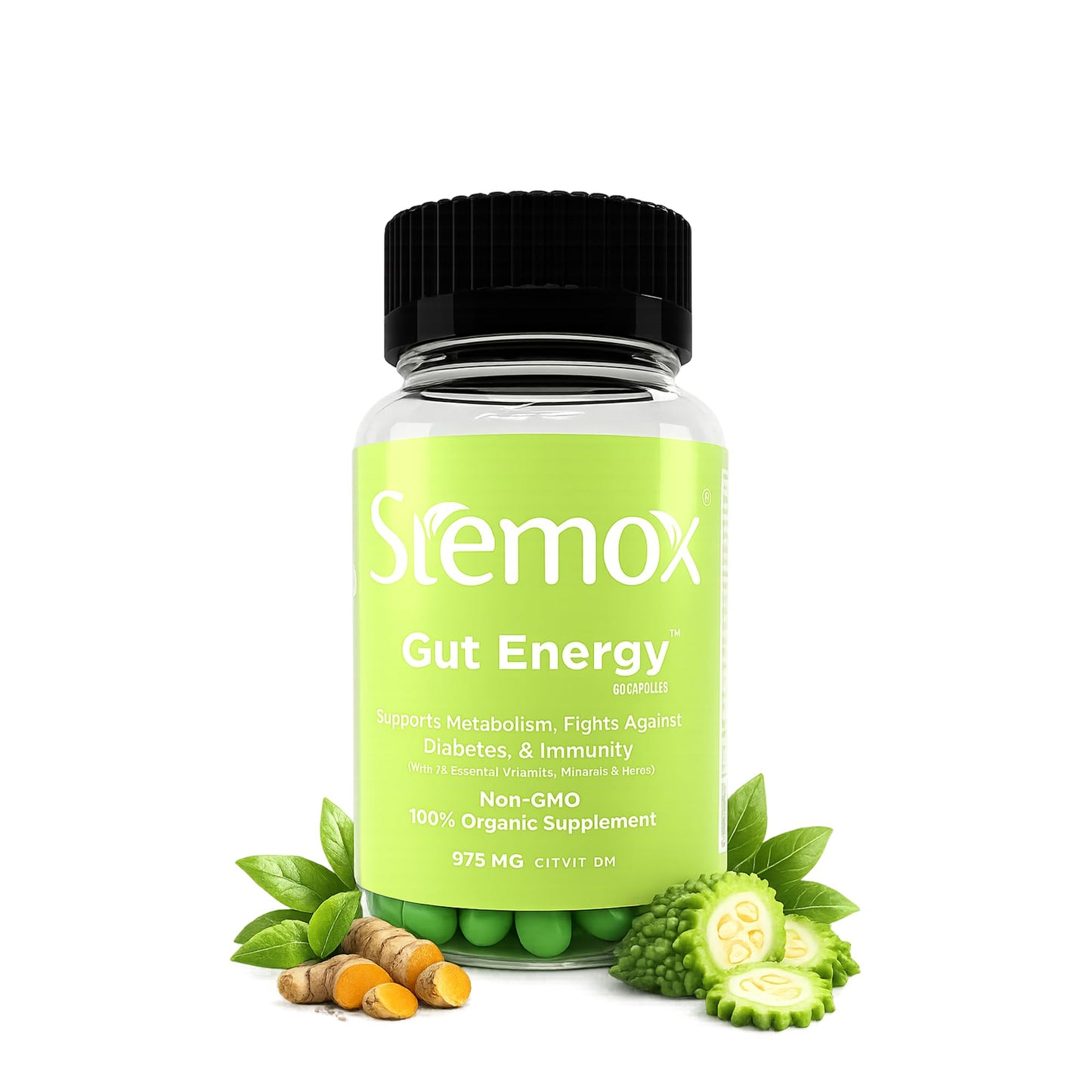 Stemox Gut Energy – Natural Energy & Metabolism Support Supplement with Biotin, Chromium, Alpha Lipoic Acid & Organic Herbal Extracts – Blood Sugar & Gut Health Support – 60 Vegan Capsules - Maple Wellness Supplements