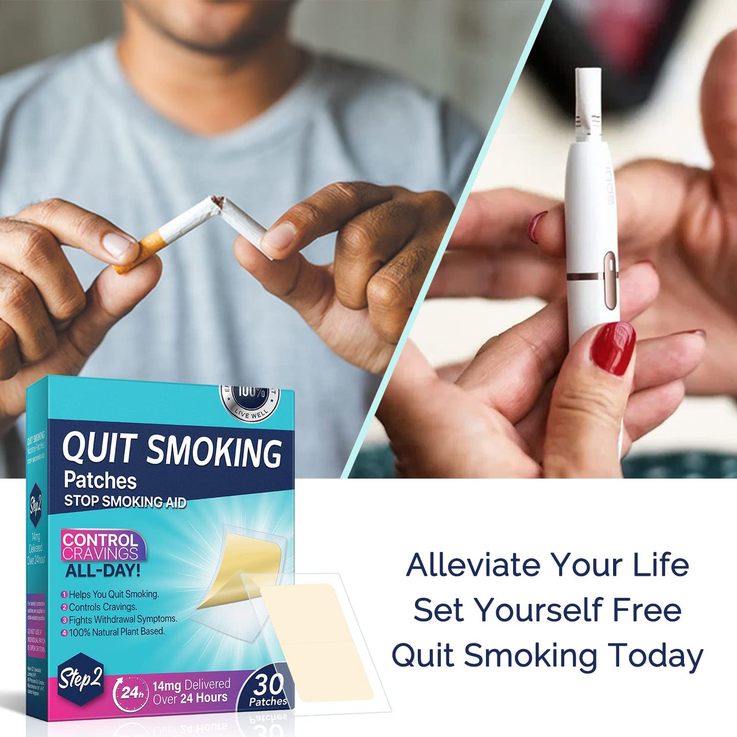 Step 2 Quit Smoking Patches, 14mg Stop Smoking Aids Patches, 30 Count Quit Smoking Stickers that Work with 2 Weeks, Helping Quit Patch, Easy & Effective Anti-Stickers - Maple Wellness Supplements