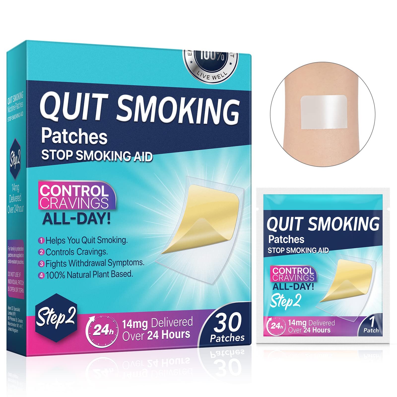Step 2 Quit Smoking Patches, 14mg Stop Smoking Aids Patches, 30 Count Quit Smoking Stickers that Work with 2 Weeks, Helping Quit Patch, Easy & Effective Anti-Stickers - Maple Wellness Supplements