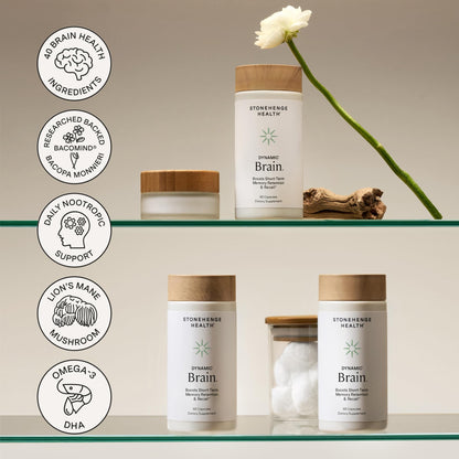 Stonehenge Health Dynamic Brain – BacoMind® Bacopa Nootropic Formula – Memory, Recall & Retention, Phosphatidylserine, Huperzine A, DHA & Choline – 40 Brain-Boosting Ingredients – Non-GMO, 60 Caps - Maple Wellness Supplements