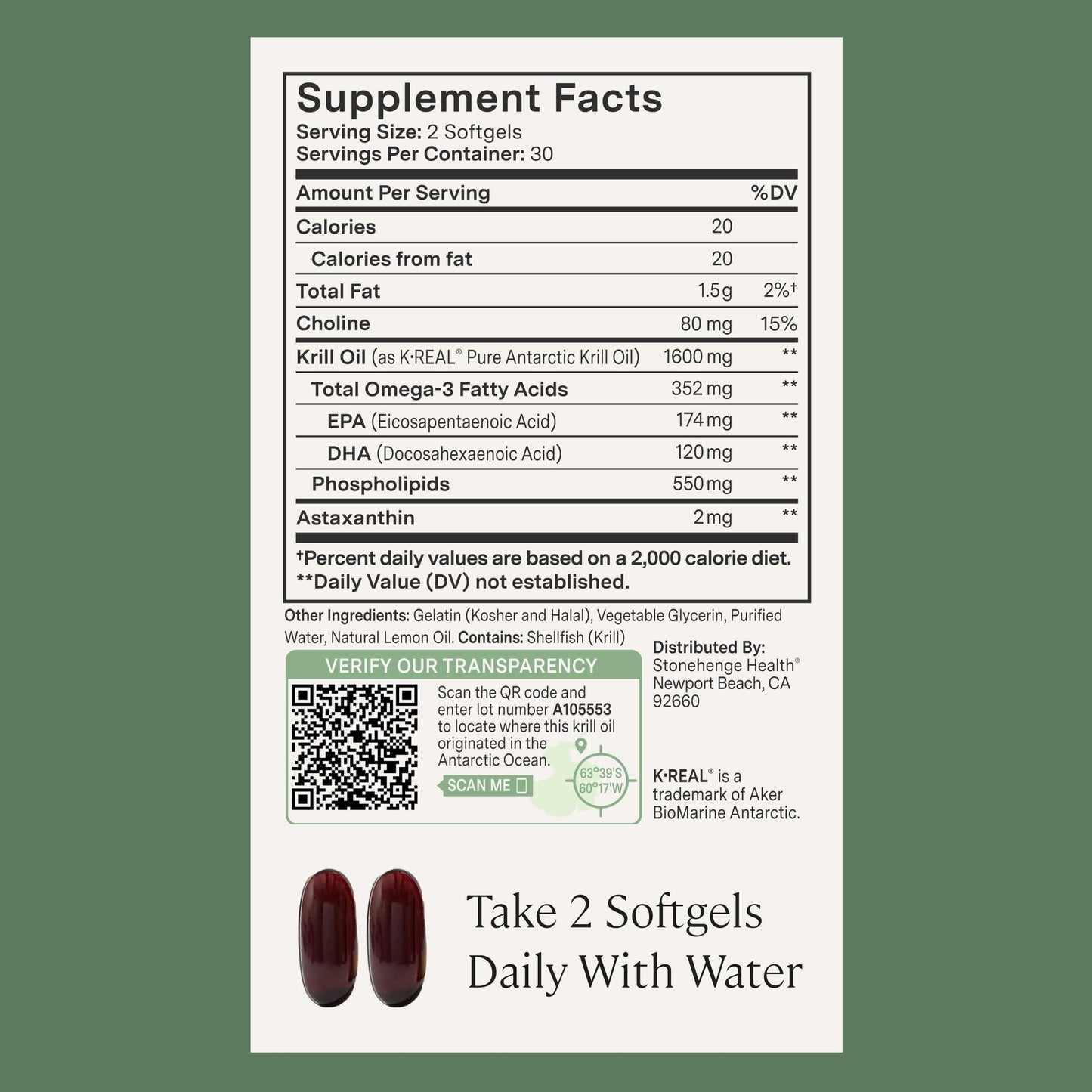 Stonehenge Health Dynamic Krill Oil 1600mg – Triple Strength Antarctic Omega-3 Supplement with EPA, DHA, Phospholipids & 2mg Astaxanthin – Supports Heart, Brain, Skin, Joint & Eye Health – 60 Softgels - Maple Wellness Supplements