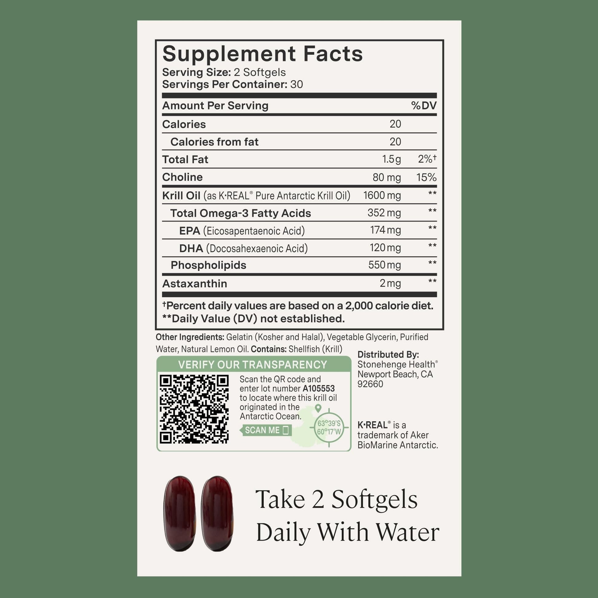 Stonehenge Health Dynamic Krill Oil 1600mg – Triple Strength Antarctic Omega-3 Supplement with EPA, DHA, Phospholipids & 2mg Astaxanthin – Supports Heart, Brain, Skin, Joint & Eye Health – 60 Softgels - Maple Wellness Supplements