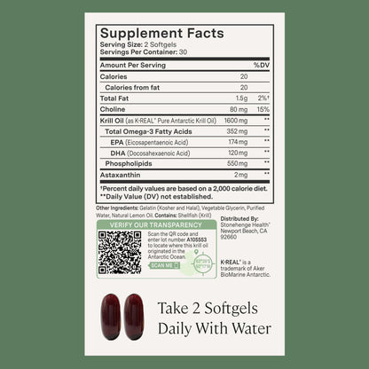 Stonehenge Health Dynamic Krill Oil 1600mg – Triple Strength Antarctic Omega-3 Supplement with EPA, DHA, Phospholipids & 2mg Astaxanthin – Supports Heart, Brain, Skin, Joint & Eye Health – 60 Softgels - Maple Wellness Supplements