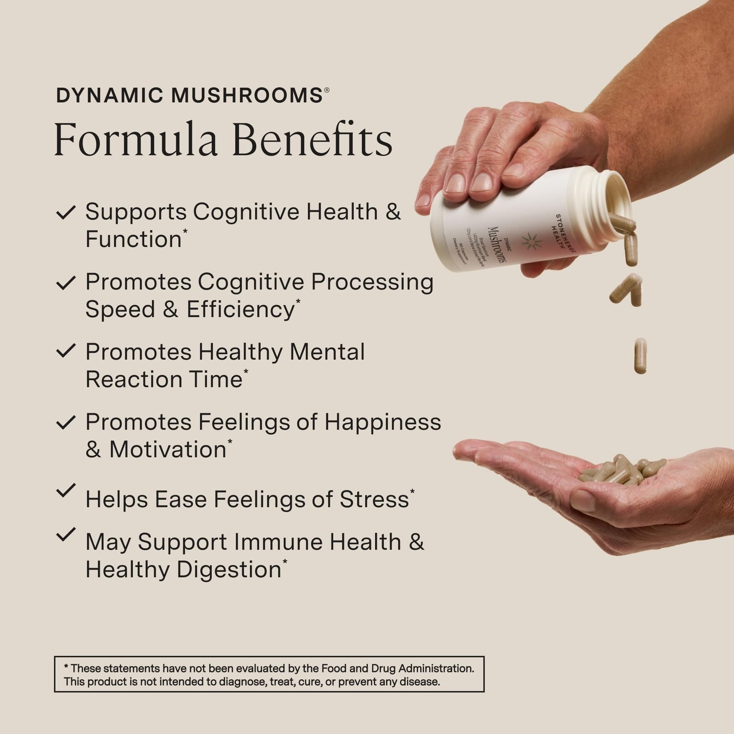 Stonehenge Health Dynamic Mushrooms 1,400 mg – 5 Mushroom Complex (Lion’s Mane, Reishi, Chaga, Maitake, Shiitake) – 100% Fruiting Bodies, Nootropic – Brain, Memory, Focus & Immune Support – 60 Caps - Maple Wellness Supplements