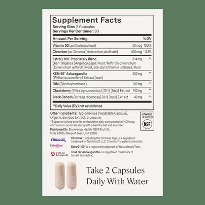 Stonehenge Health for Women Menopause Support for Peri + Menopause + Post - Mood, Energy, Stress, Hot Flashes, Night Sweats, Sleep & Cortisol, Chromax Chromium, Vitamin D3, KSM-66 Ashwagandha Extract - Maple Wellness Supplements