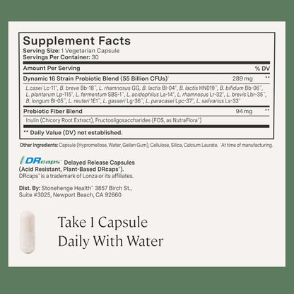 Stonehenge Health Probiotics 55 Billion CFU - 16 Strains, Prebiotic, Synbiotics Dynamic Biotics - Lactobacillus Acidophilus, Delayed Release - Maple Wellness Supplements