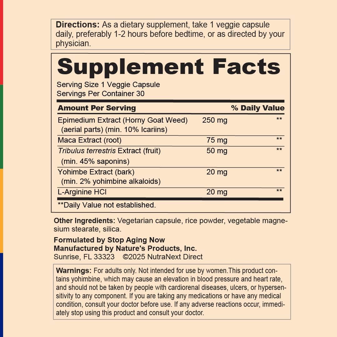 Stop Aging Now - Dynamic Man - Complex Supplement - 30 Vegetarian Capsules - Maple Wellness Supplements