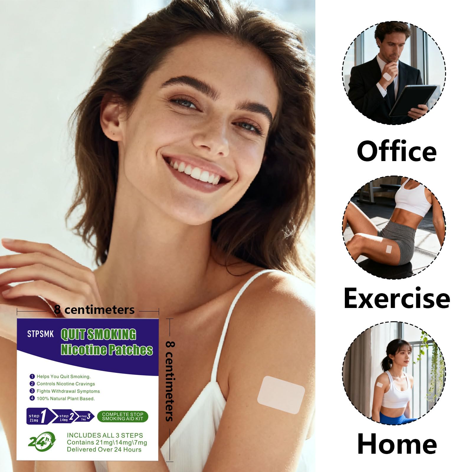 STPSMK Nicotine Patches 28mg - Adjustable 4-Step Dose (28/21/14/7mg) | Plant-Based | 24HR | Quit Smoking & Vaping Kit (15 Patches) - Maple Wellness Supplements