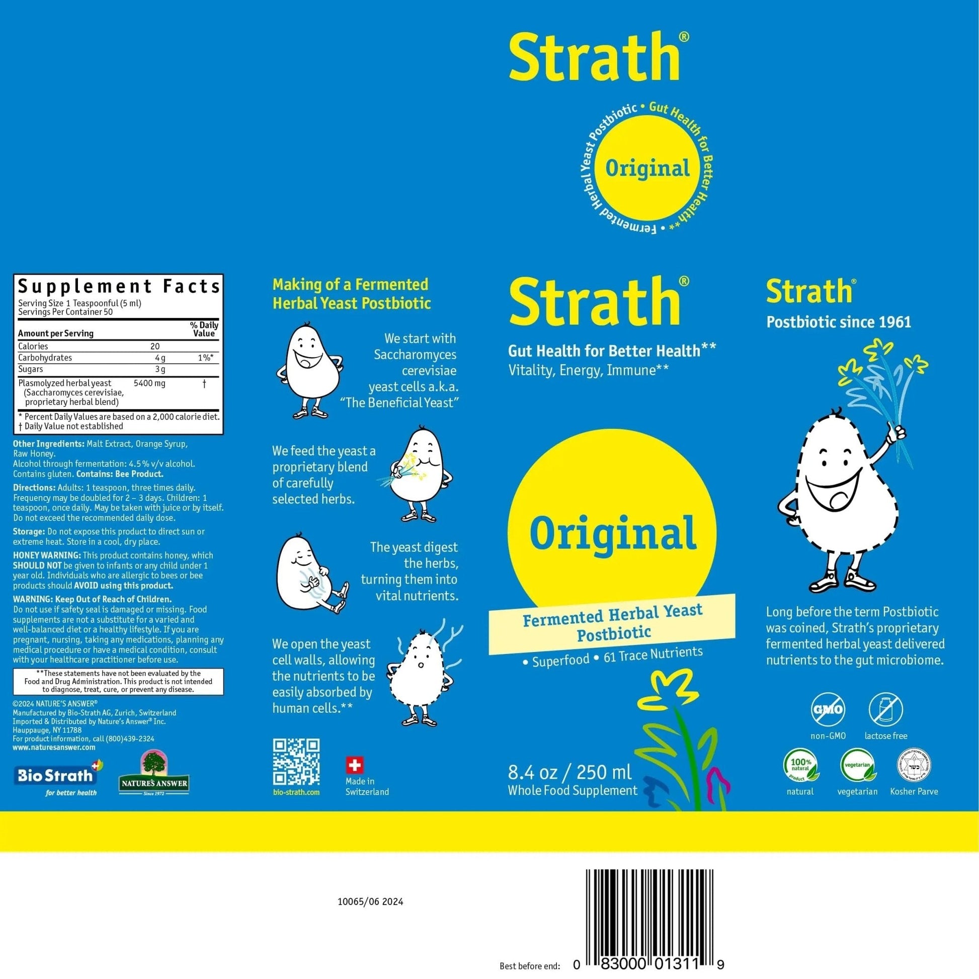 Strath Fermented Herbal Yeast Postbiotic - (8.4 Fl oz) Daily Nutritional Food Supplement Liquid | Supports Metabolism | Vegetarian | Lactose-Free | No Artificial Additives - Maple Wellness Supplements