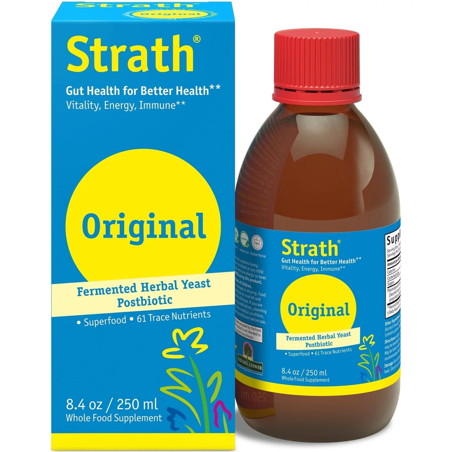Strath Fermented Herbal Yeast Postbiotic - (8.4 Fl oz) Daily Nutritional Food Supplement Liquid | Supports Metabolism | Vegetarian | Lactose-Free | No Artificial Additives - Maple Wellness Supplements
