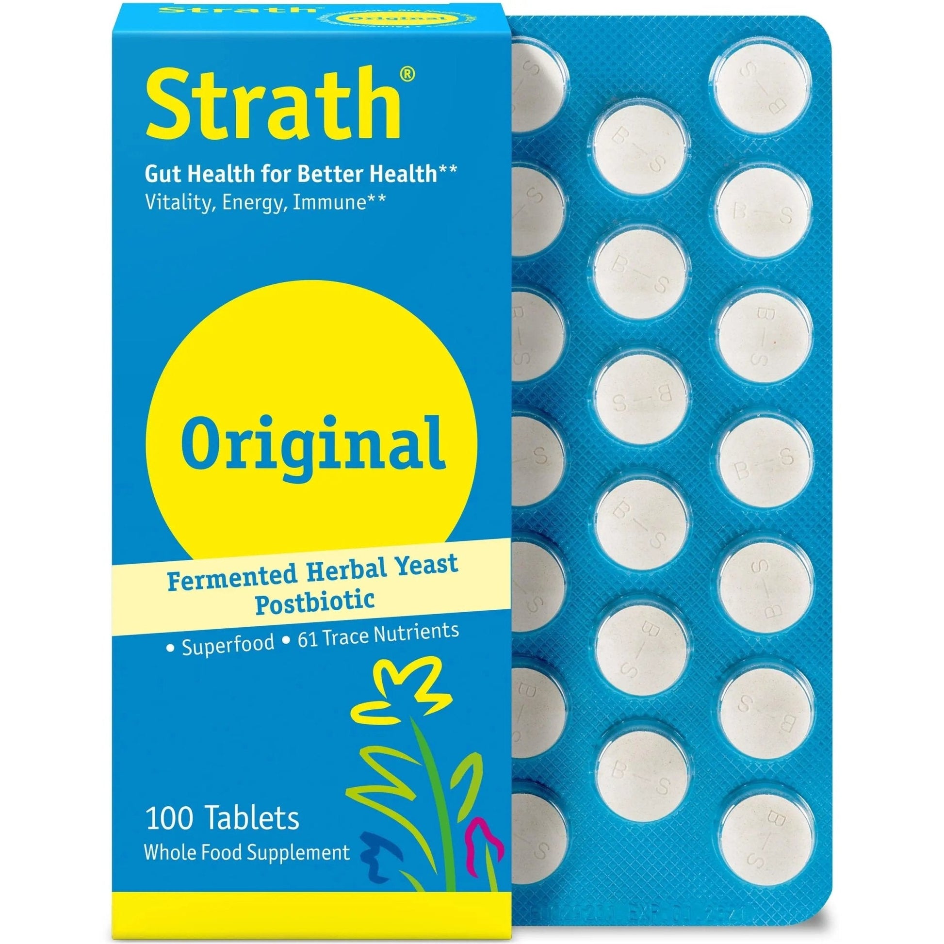 Strath Nutritional Yeast Tablets - Vegetarian, Lactose Free, Artificial Additive Free - Digestive Support, Nutrient Absorption - Unflavored Daily Supplement - Prebiotic and Postbiotic - Maple Wellness Supplements