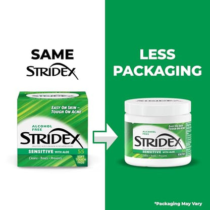 Stridex Acne Pads Sensitive With Aloe 55 Count Alcohol-Free - Maple Wellness Supplements