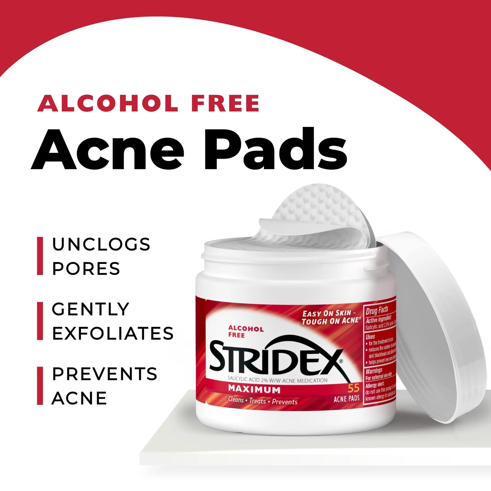 Stridex Medicated Acne Pads, Maximum, 55 Count – Facial Cleansing Wipes, Alcohol Free - Maple Wellness Supplements