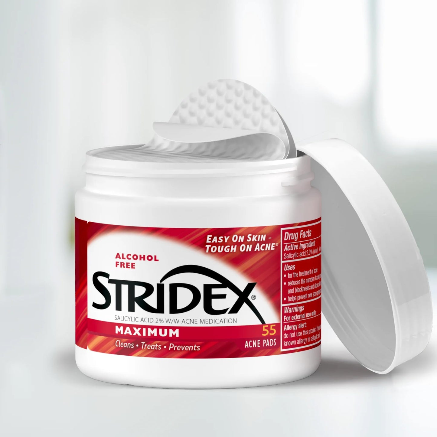 Stridex Medicated Acne Pads, Maximum, 55 Count – Facial Cleansing Wipes, Alcohol Free - Maple Wellness Supplements