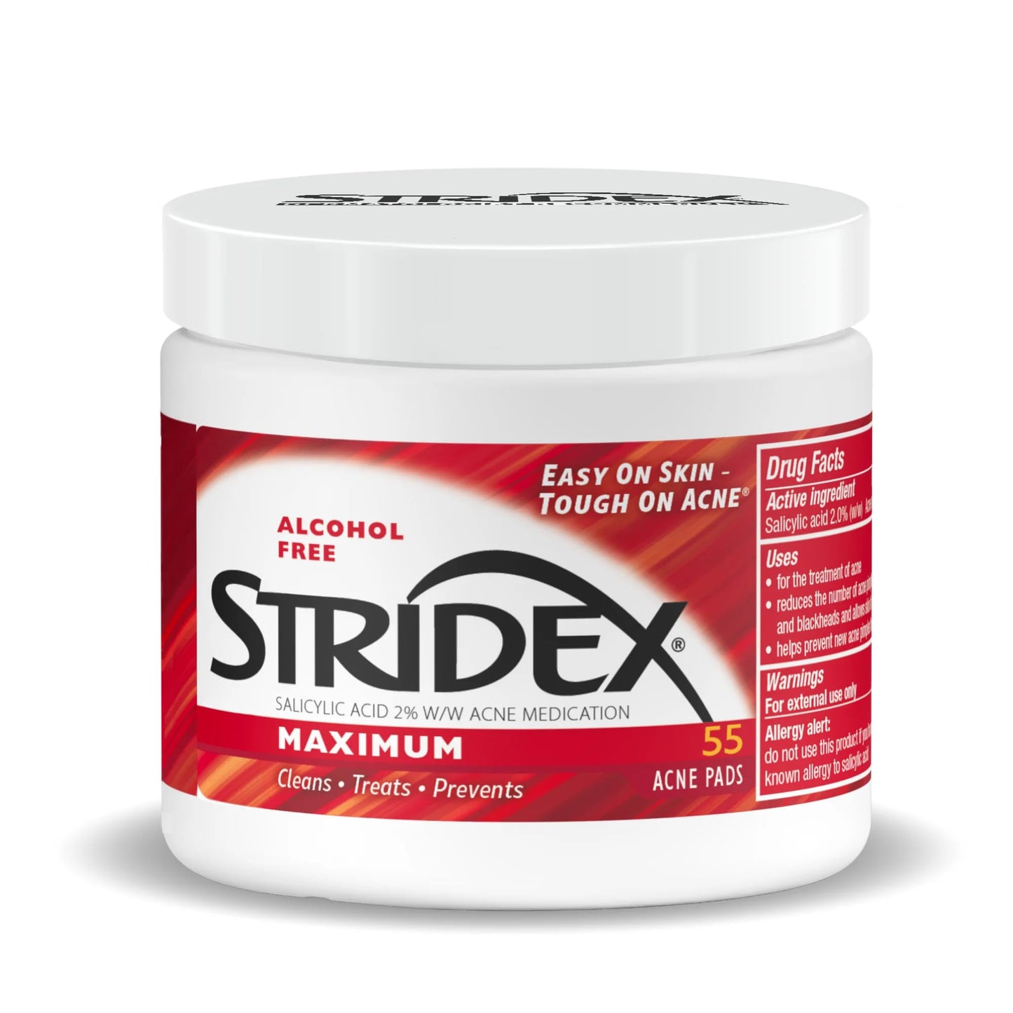 Stridex Medicated Acne Pads, Maximum, 55 Count – Facial Cleansing Wipes, Alcohol Free - Maple Wellness Supplements