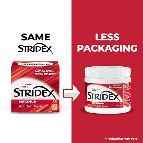 Stridex Medicated Acne Pads, Maximum, 55 Count – Facial Cleansing Wipes, Alcohol Free - Maple Wellness Supplements