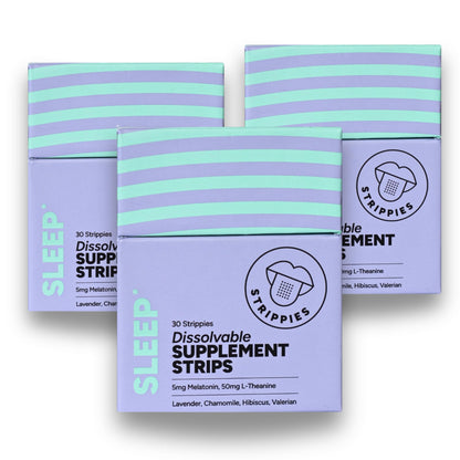 STRIPPIES Dissolvable Sleep Strips – Fast-Acting Melatonin 5mg with L-Theanine, Lavender, Chamomile, Hibiscus & Valerian – Natural Cranberry Flavor – 90 Strips - Maple Wellness Supplements