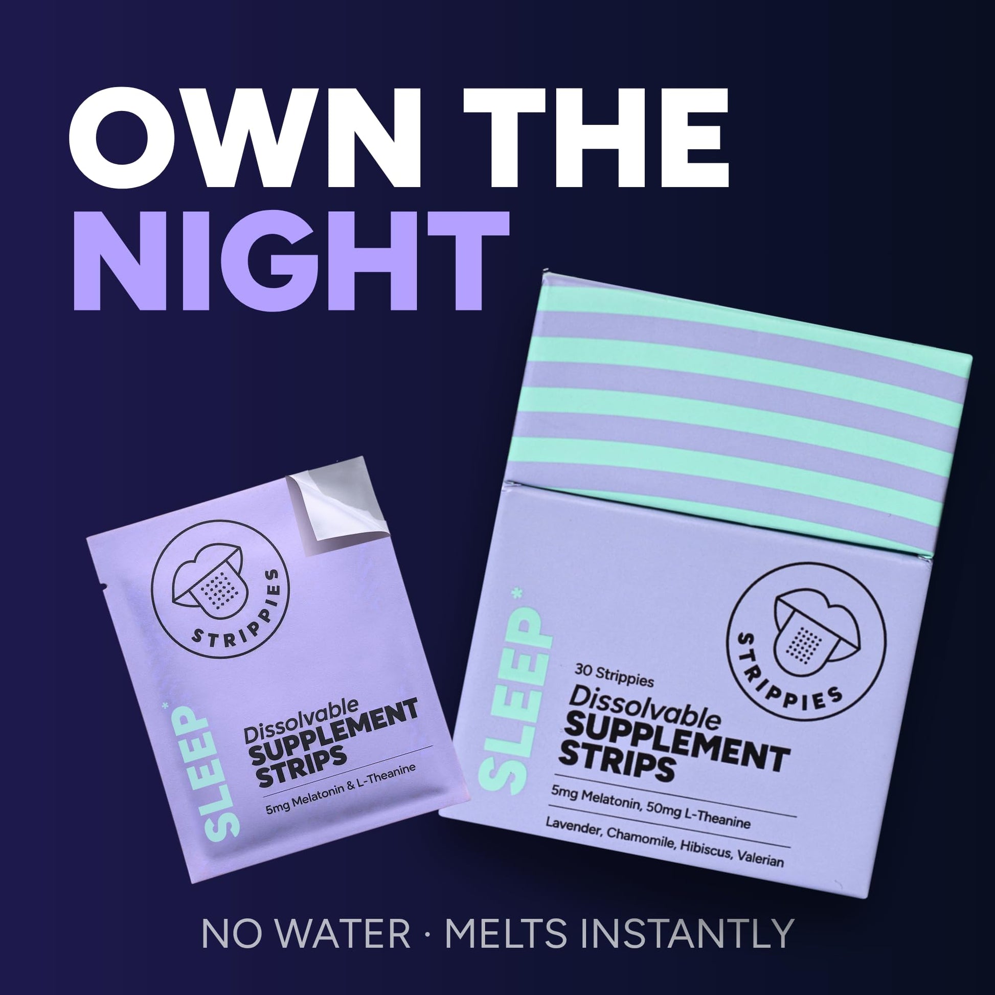 STRIPPIES Dissolvable Sleep Strips – Fast-Acting Melatonin 5mg with L-Theanine, Lavender, Chamomile, Hibiscus & Valerian – Natural Cranberry Flavor – 90 Strips - Maple Wellness Supplements