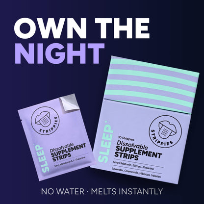 STRIPPIES Dissolvable Sleep Strips – Fast-Acting Melatonin 5mg with L-Theanine, Lavender, Chamomile, Hibiscus & Valerian – Natural Cranberry Flavor – 90 Strips - Maple Wellness Supplements