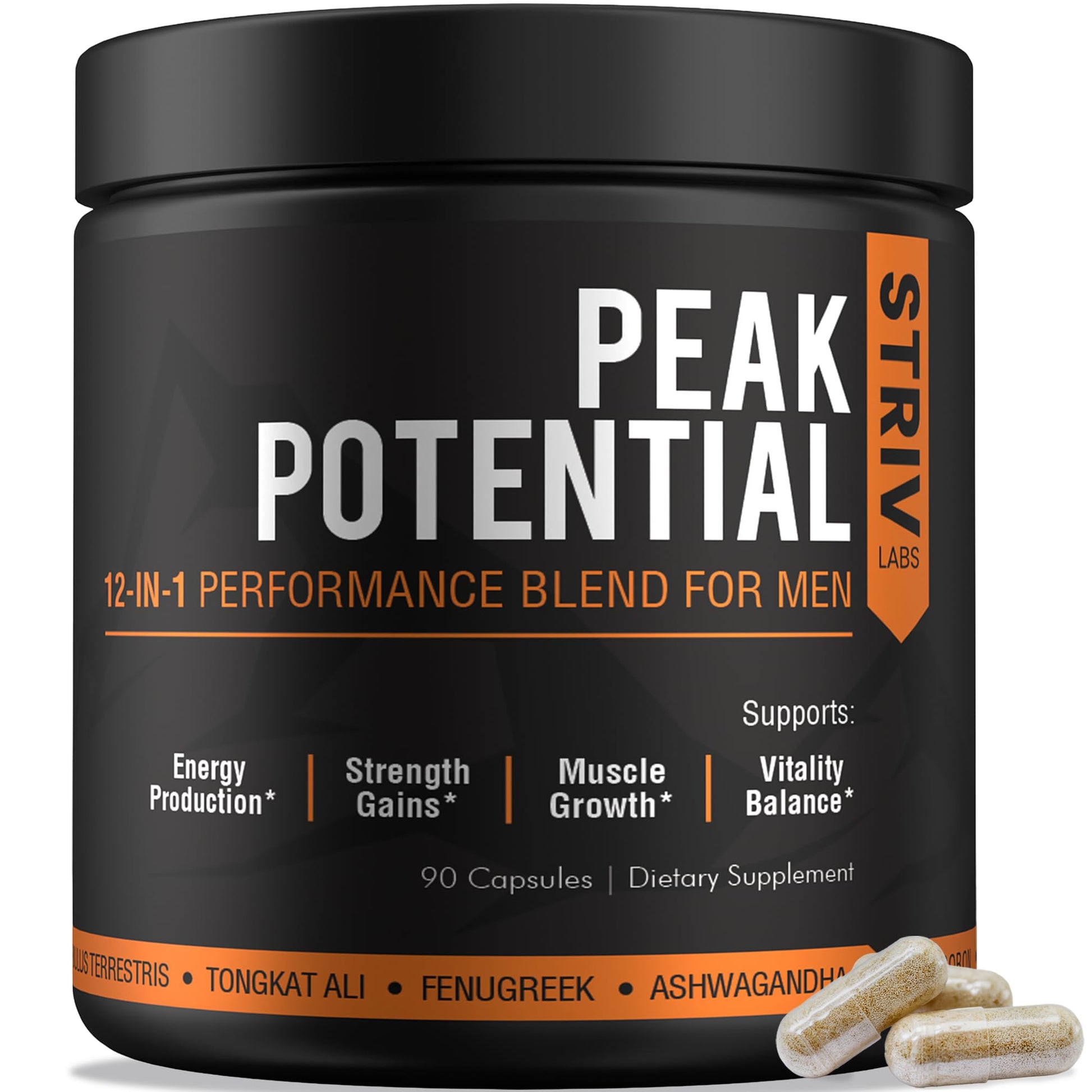 STRIVLABS Peak Potential 12-in-1 Support for Men – Fenugreek, Ashwagandha & Tongkat Ali – Natural Strength - Maple Wellness Supplements