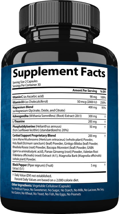 StrongVit Cortisol Supplements for Women and Men with Magnesium, Ashwagandha & L-Theanine. High Cortisol Reducer, Manager, Detox, - Maple Wellness Supplements