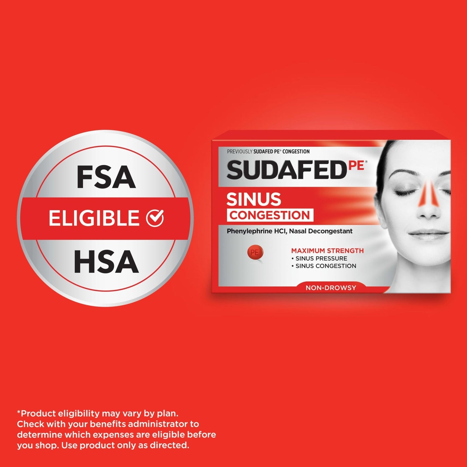Sudafed PE Sinus Congestion Relief Tablets, Maximum Strength, Non-Drowsy 10 mg Phenylephrine HCI Decongestant for Sinus Pressure & Nasal Congestion Relief, Due to Cold or Allergies, 36 ct - Maple Wellness Supplements