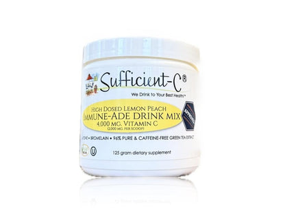 Sufficient-C High Dose Non-GMO Vitamin C Lemon Peach Immune-Ade Drink Mix, Convenient 125 Gram Size w/L-lysine, Bromelain & a Premium 96% Pure Green Tea Extract - Maple Wellness Supplements