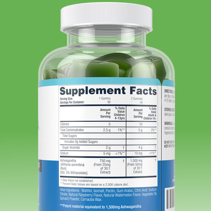 Sugar-Free Ashwagandha Gummies for Stress, Sleep & Mood Support - High-Potency 30:1 Ashwagandha Supplement Extract - Vegan Adaptogen Supplement for Women & Men, Natural Flavor, Plant-Based, 90 Gummies - Maple Wellness Supplements