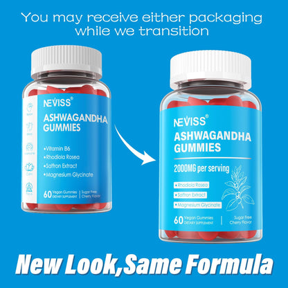 Sugar Free Ashwagandha Gummies - with Magnesium Glycinate, Rhodiola Rosea, Zinc, Lemon Balm, B6 - Relaxation Support, Natural Zzz, Stamina, Energy for Men Women - 60 Counts - Maple Wellness Supplements