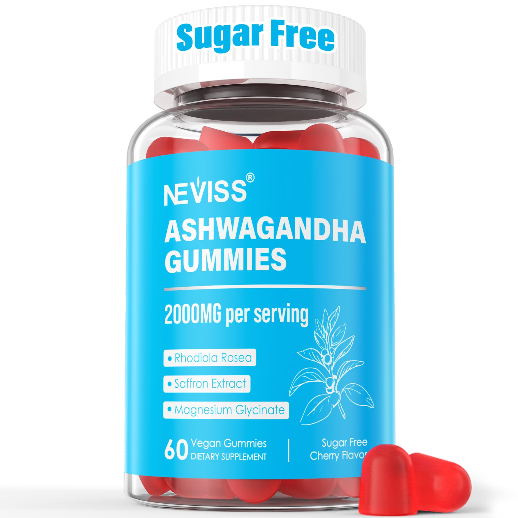 Sugar Free Ashwagandha Gummies - with Magnesium Glycinate, Rhodiola Rosea, Zinc, Lemon Balm, B6 - Relaxation Support, Natural Zzz, Stamina, Energy for Men Women - 60 Counts - Maple Wellness Supplements