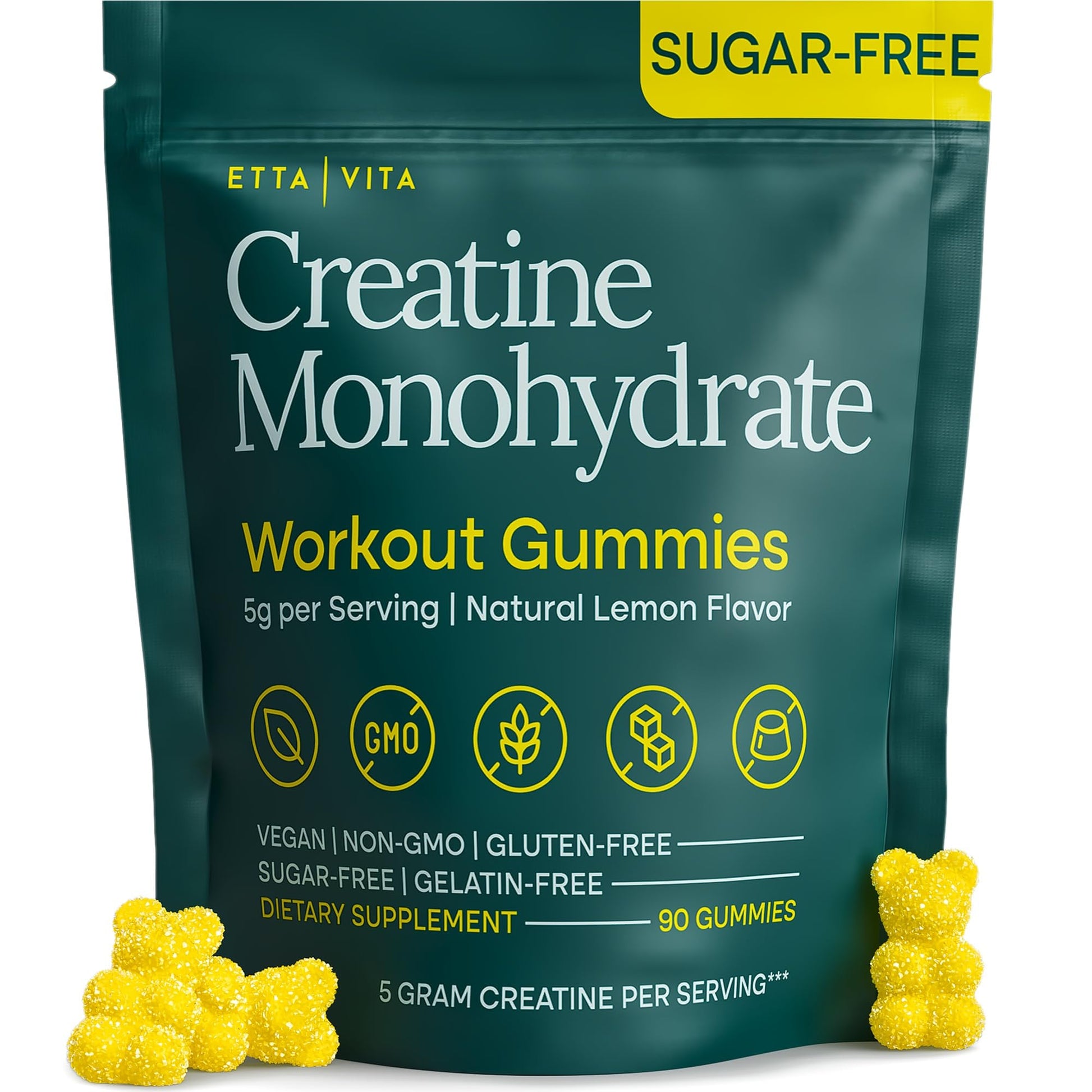 Sugar-Free Creatine Monohydrate Gummies 5gram per Serving, Potent Creatine Gummies for Women & Men, Supplement for Muscle Support, Cellular Energy & Cognitive Function [Lemon Drops Candy Flavor] - Maple Wellness Supplements