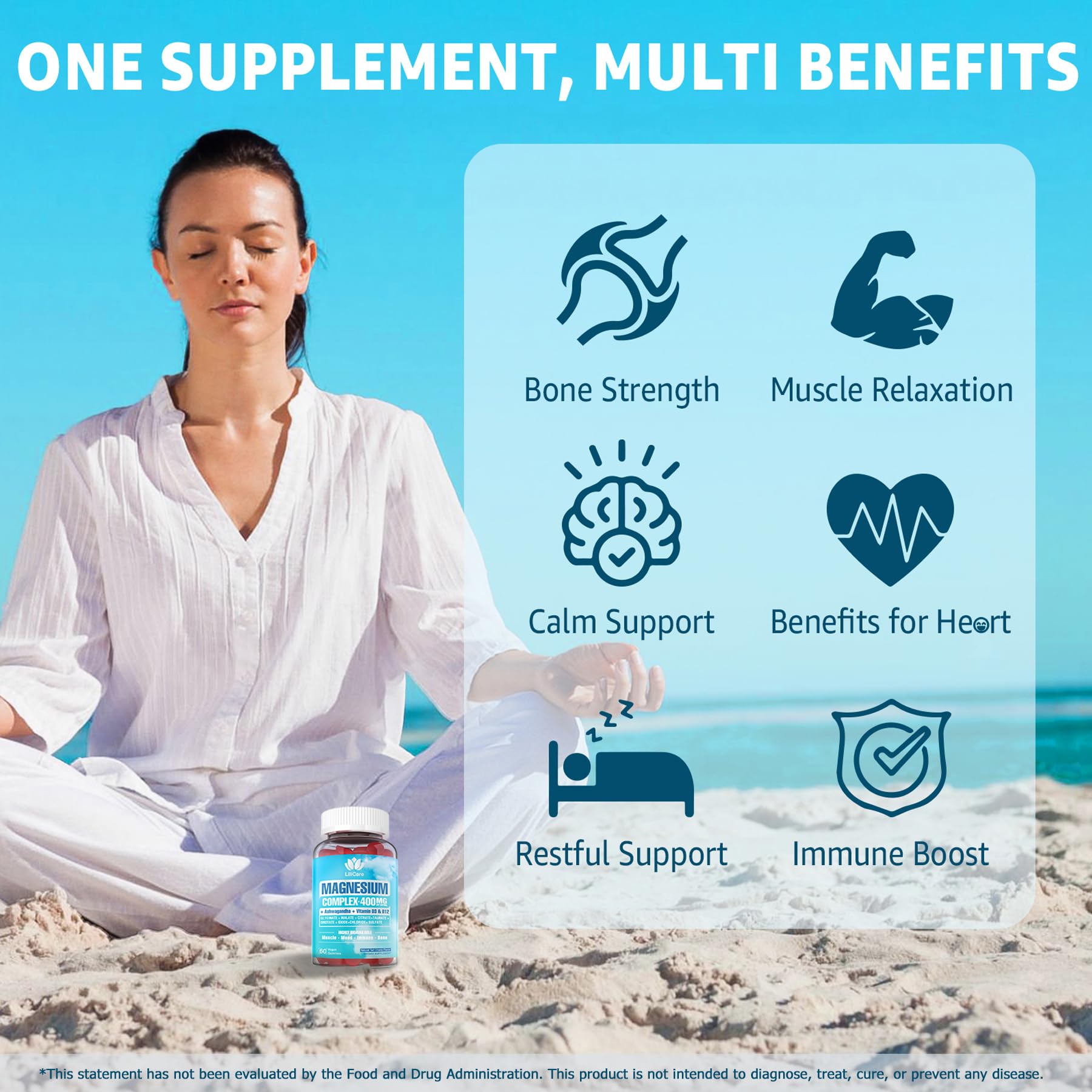 Sugar Free Magnesium Complex for Women, Calm Magnesium Gummies for Adults 400mg, Magnesium Glycinate, Citrate, Malate & More- Magnesium Gummy with Magnesium Ashwagandha, D3, B12 for Relax, Calm, Vegan - Maple Wellness Supplements