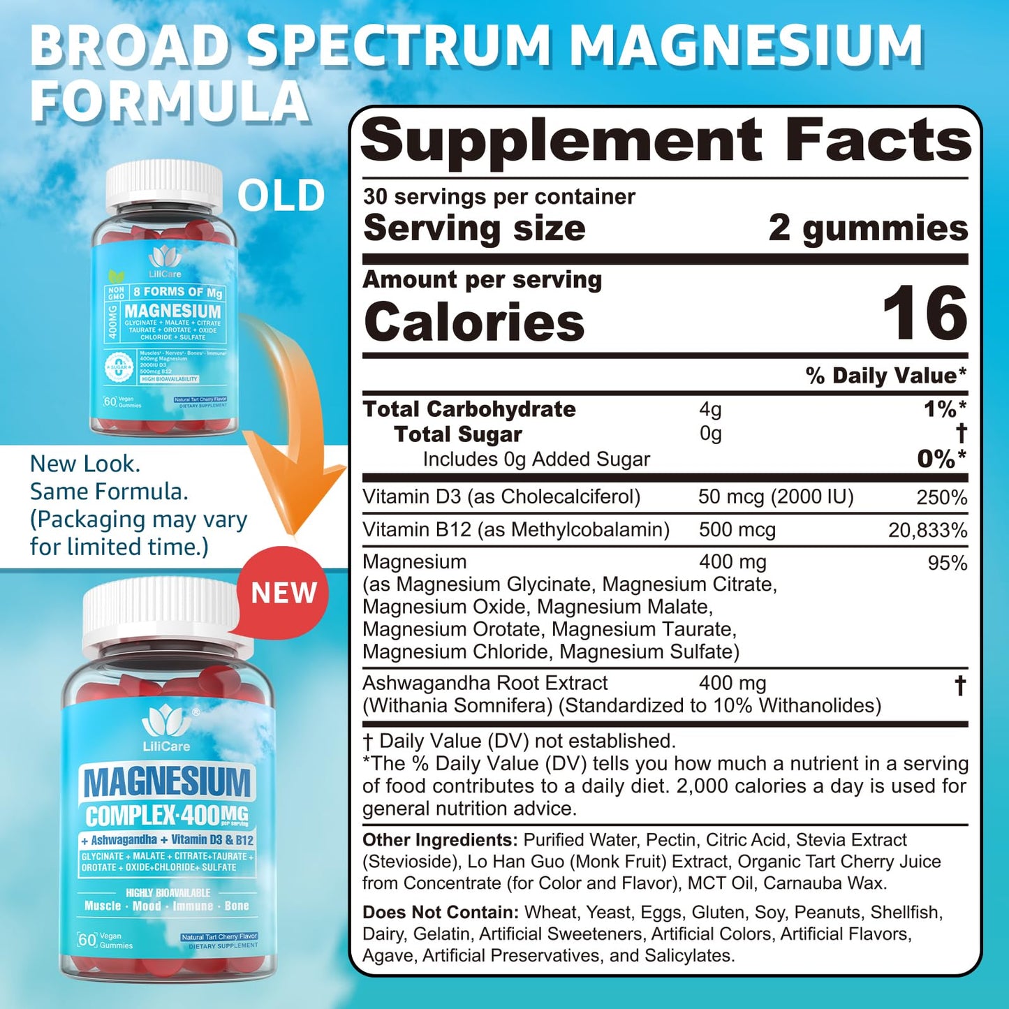 Sugar Free Magnesium Complex for Women, Calm Magnesium Gummies for Adults 400mg, Magnesium Glycinate, Citrate, Malate & More- Magnesium Gummy with Magnesium Ashwagandha, D3, B12 for Relax, Calm, Vegan - Maple Wellness Supplements
