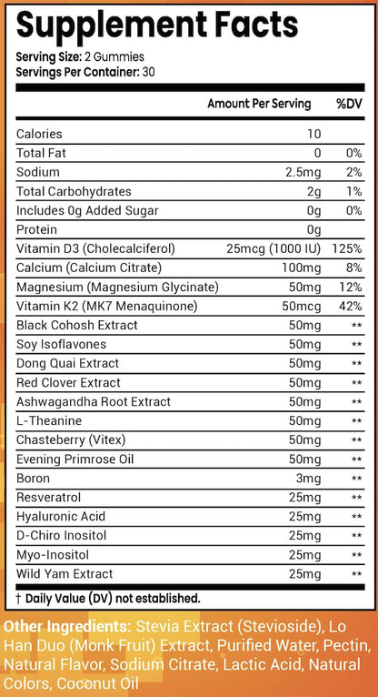 Sugar Free Menopause Support Gummies for Women D-Chiro Myo Inositol Black Cohosh Dong Quai Vitamin D3 K2 - Hormone Balance, PMS, Hot Flash & Night Sweat Relief Perimenopause Water Retention Debloating - Maple Wellness Supplements