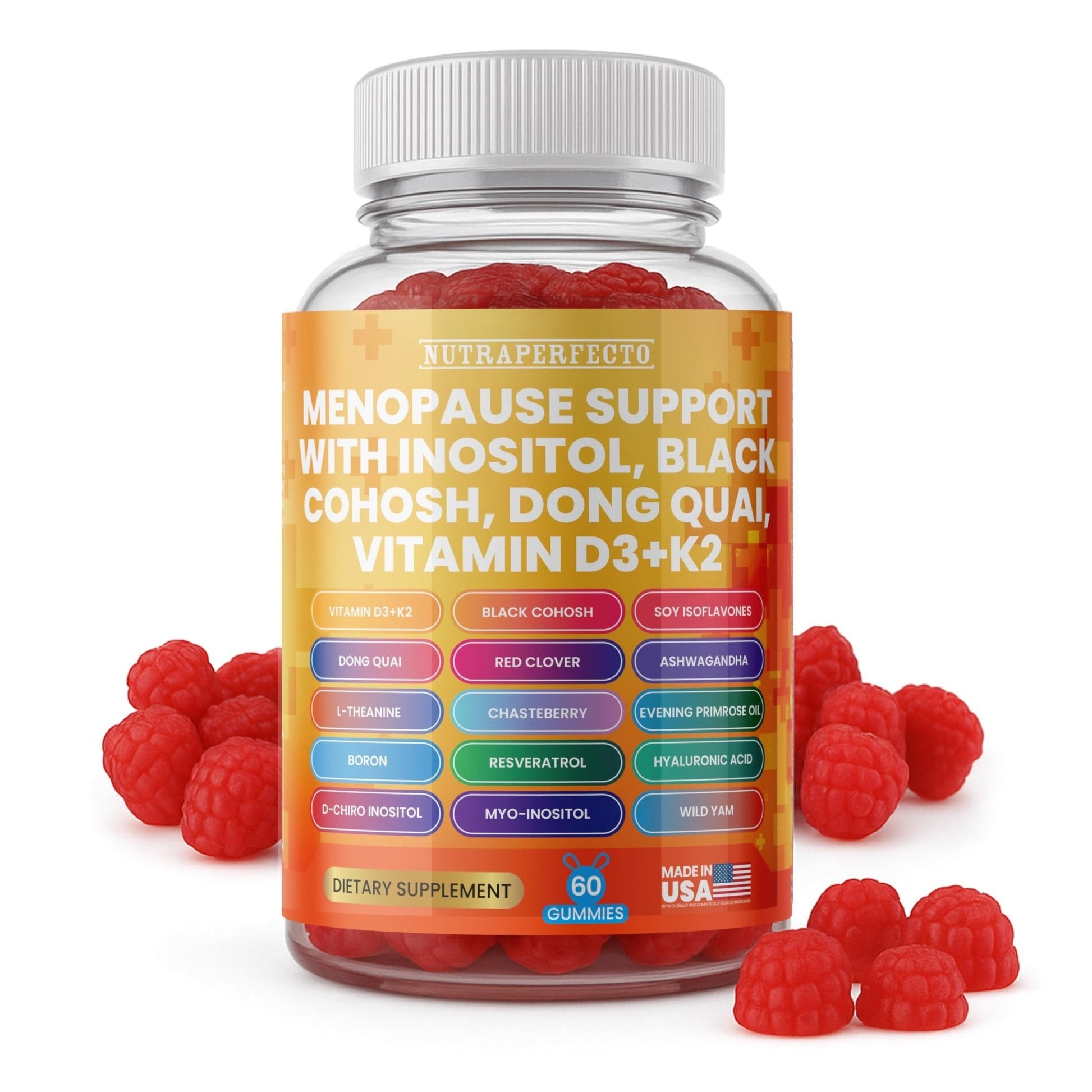 Sugar Free Menopause Support Gummies for Women D-Chiro Myo Inositol Black Cohosh Dong Quai Vitamin D3 K2 - Hormone Balance, PMS, Hot Flash & Night Sweat Relief Perimenopause Water Retention Debloating - Maple Wellness Supplements