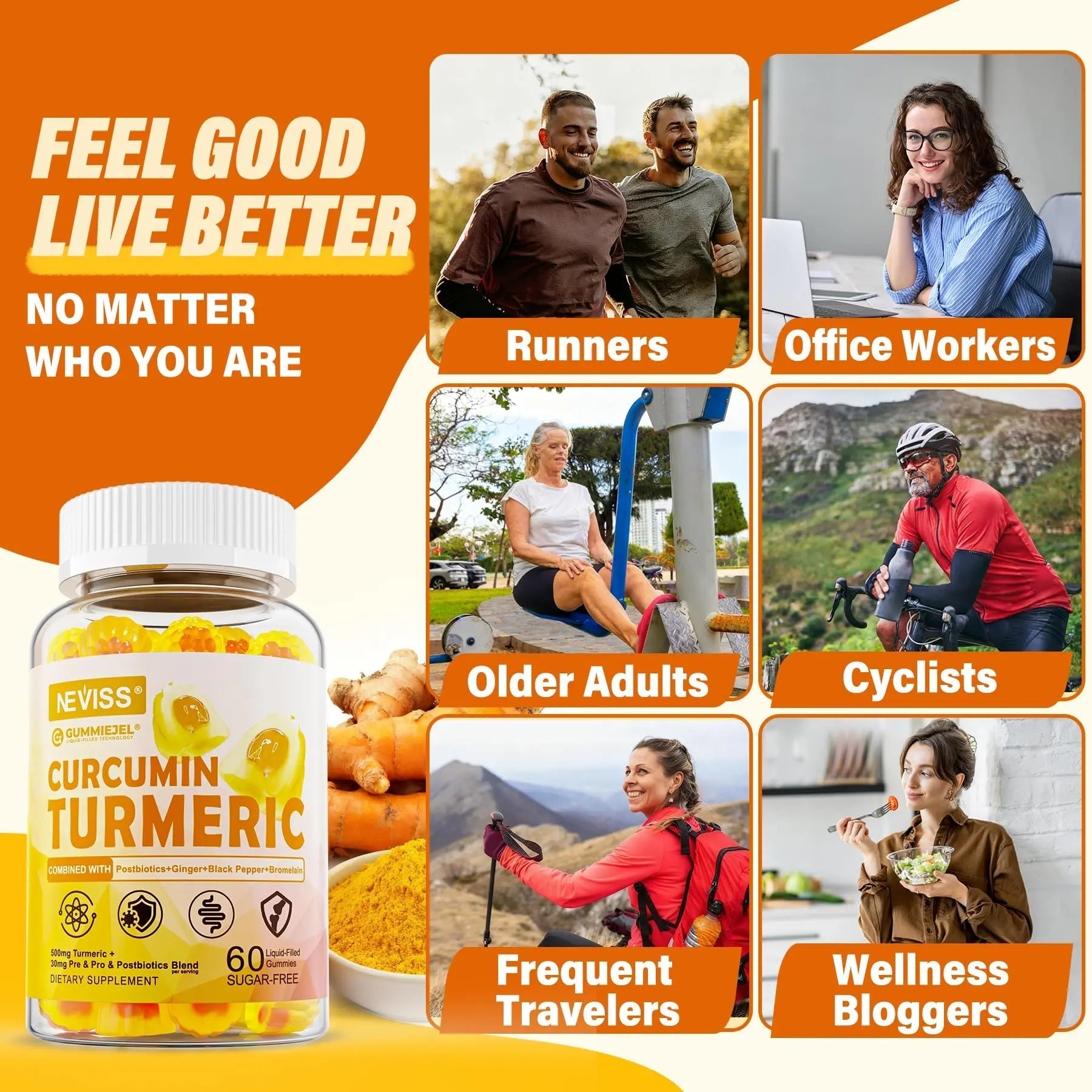 Sugar Free Turmeric Curcumin Filled Gummies 550mg for Adults, Ginger & Black Pepper | 95% Curcuminoids w/Prebiotic Probiotic & Postbiotic Blend, Support, Immune & Digestive Health, Vegan, 2Pack - Maple Wellness Supplements