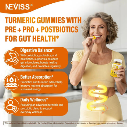 Sugar Free Turmeric Curcumin Filled Gummies 550mg for Adults, Ginger & Black Pepper | 95% Curcuminoids w/Prebiotic Probiotic & Postbiotic Blend, Support, Immune & Digestive Health, Vegan, 2Pack - Maple Wellness Supplements