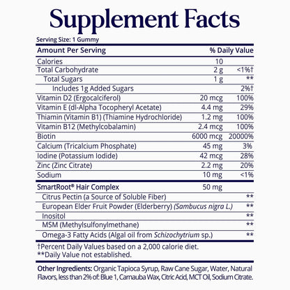 Sugarbear Hair Vitamin Gummy 2 Month Supply Extra Strength Biotin 6000mcg, Growth for Men & Women, Vegan Vitamin B12, MSM, Inositol, Omega 3, Elderberry, Certified Kosher, Halal, Cruelty-Free - Maple Wellness Supplements