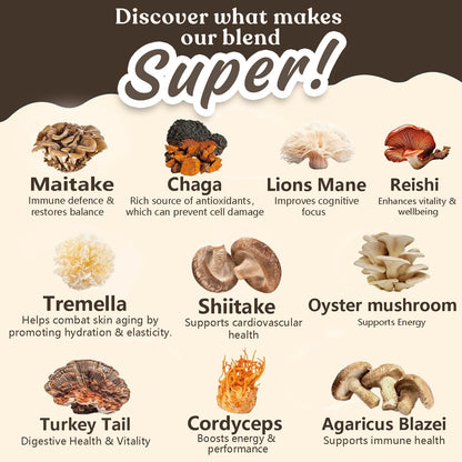 Suiyilary 10 Mushroom Coffee with Arabica w, Lion's Mane, Reishi, Mushroom Polysaccharides & More, Instant Mushrooms Powder for Focus, Immunity Boost, - Maple Wellness Supplements