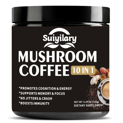 Suiyilary Mushroom Coffee, 10 Mushroom Extract Powder Blend Lion's Mane, Reishi, Chaga - Maple Wellness Supplements