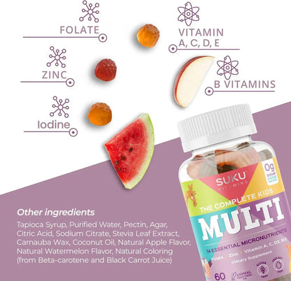 SUKU The Complete Kids Multivitamin Gummies – Vitamins A, C, D, E, B6, B12, Folate & Zinc – Immune Support - Maple Wellness Supplements