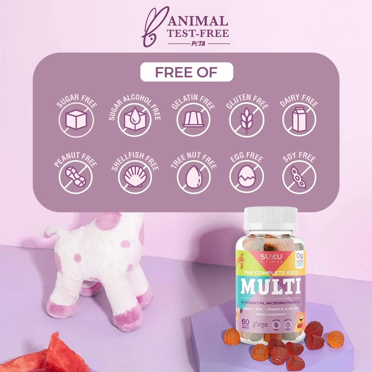 SUKU The Complete Kids Multivitamin Gummies – Vitamins A, C, D, E, B6, B12, Folate & Zinc – Immune Support - Maple Wellness Supplements