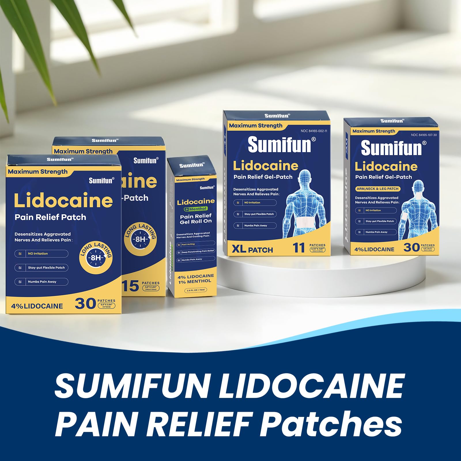 Sumifun 4% Lidocaine XL Pain Patches | Extra Large 4.72"x7.87" for Full Back & Thigh Coverage | Maximum Strength OTC Numbing | 8-Hour Medical Adhesion (X-Large, Count, 18) - Maple Wellness Supplements