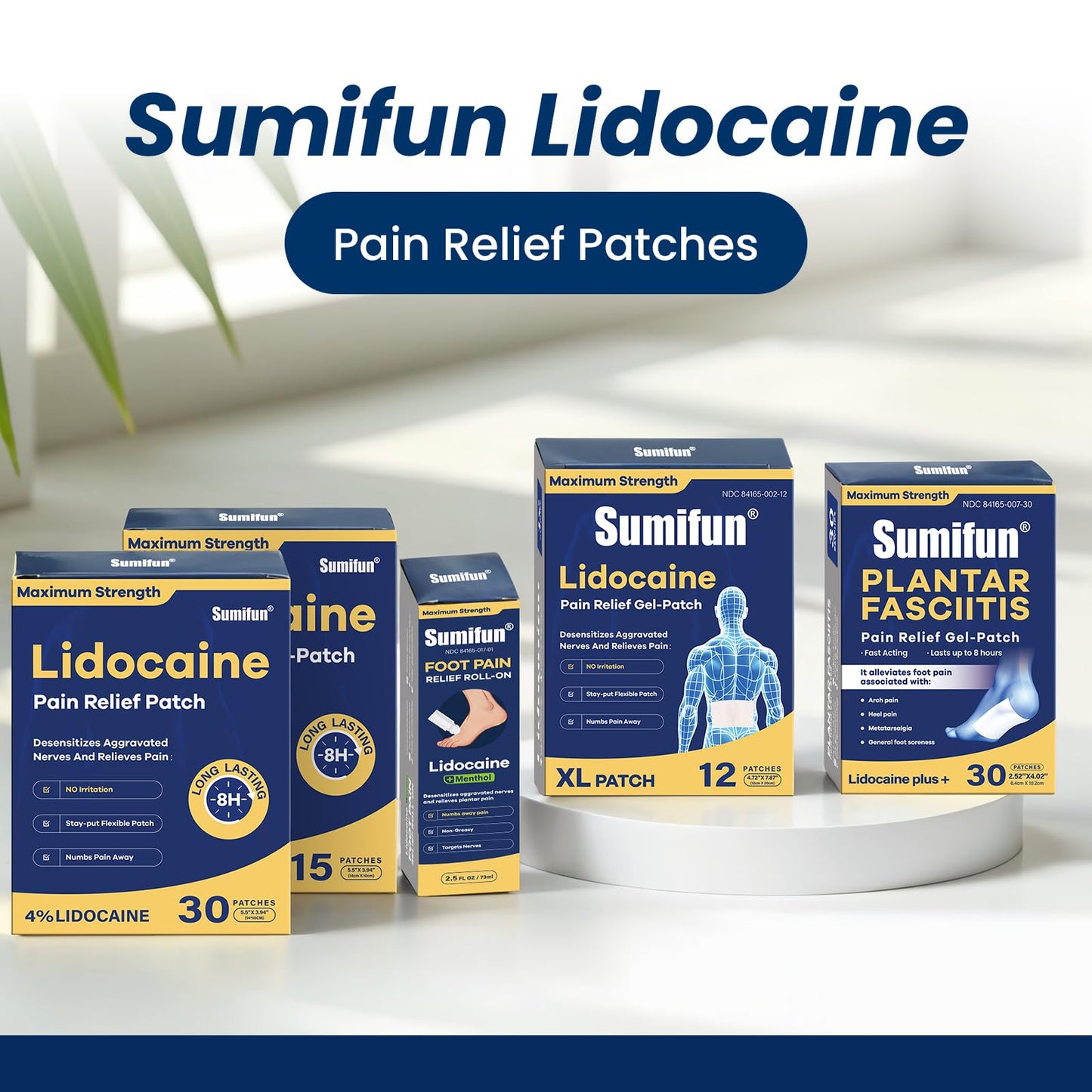 Sumifun Foot Pain Relief Lidocaine Roll-On - Maximum Strength OTC for Plantar Fasciitis & Heel Pain - Fast-Drying, Non-Greasy Formula, 2.5 Fl Oz * 2 - Maple Wellness Supplements
