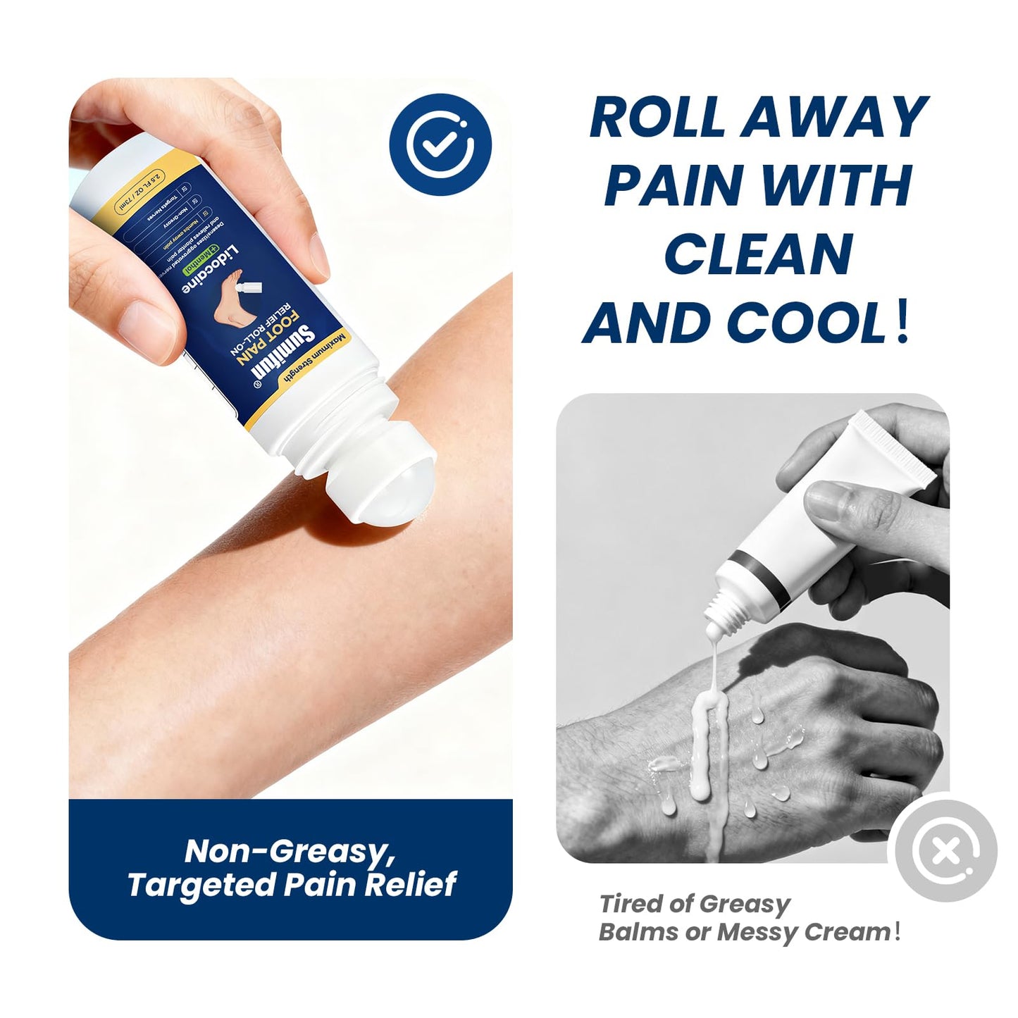 Sumifun Foot Pain Relief Lidocaine Roll-On - Maximum Strength OTC for Plantar Fasciitis & Heel Pain - Fast-Drying, Non-Greasy Formula, 2.5 Fl Oz * 3 - Maple Wellness Supplements