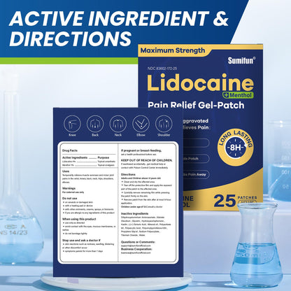 Sumifun Lidocaine Pain Relief Patches - Fast, Targeted Therapy Simple Backache, Soreness, Sprain, Joint Pain with Maximum Strength 4% Lidocaine and 1% Menthol (Large, Count, 25) - Maple Wellness Supplements