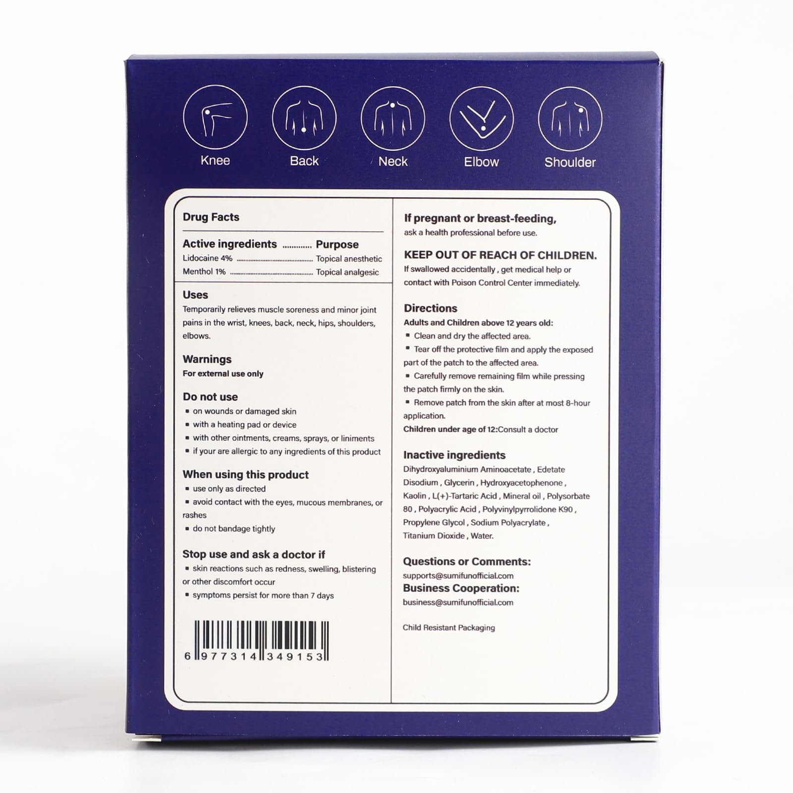 Sumifun Lidocaine Pain Relief Patches - Fast, Targeted Therapy Simple Backache, Soreness, Sprain, Joint Pain with Maximum Strength 4% Lidocaine and 1% Menthol (Large, Count, 31) NDC 83602-172-31 - Maple Wellness Supplements