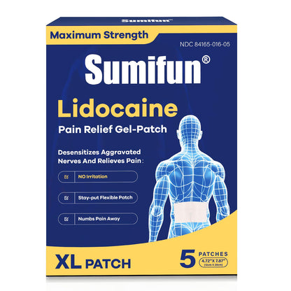 Sumifun XL Lidocaine Patches for Pain Relief, 4% Lidocaine Maximum Strength OTC, Extra Large 4.72"x7.87" for Full Back Pain Patches & Large Areas, 5 Count - Maple Wellness Supplements