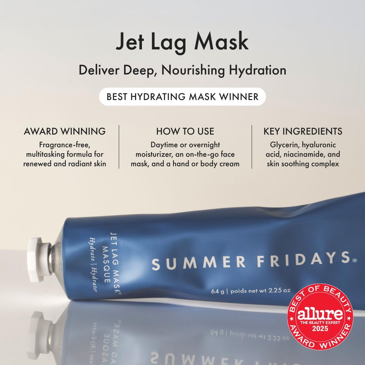 Summer Fridays Jet Lag Mask - Hydrating Face Moisturizer + Mask - Enriched with Hyaluronic Acid, Niacinamide, Glycerin + Antioxidants Helps Nourish Skin for a Renewed + Radiant Complexion (2.25 Oz) - Maple Wellness Supplements